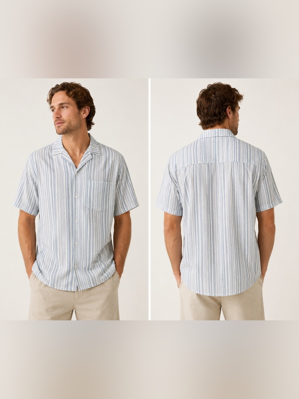 Vissla Light Blue Stripe Short Sleeve Button Down Collar Shirt Men’s Medium